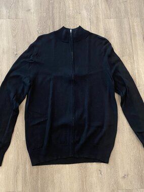 Charles Tyrwhitt Pure Merino Full Zip Through Cardigan - Black (Men's L)